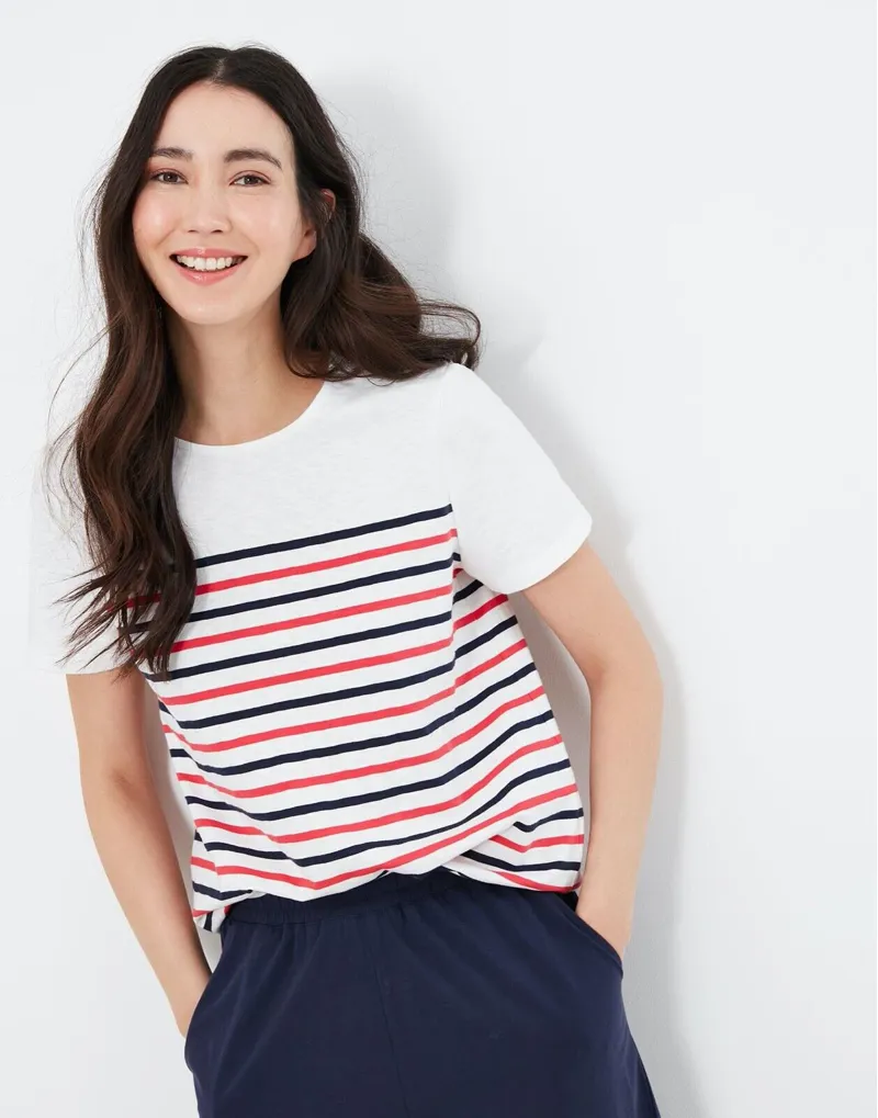 Joules Ladies Harbour Cream Stripe Short Sleeve Button Shoulder Top